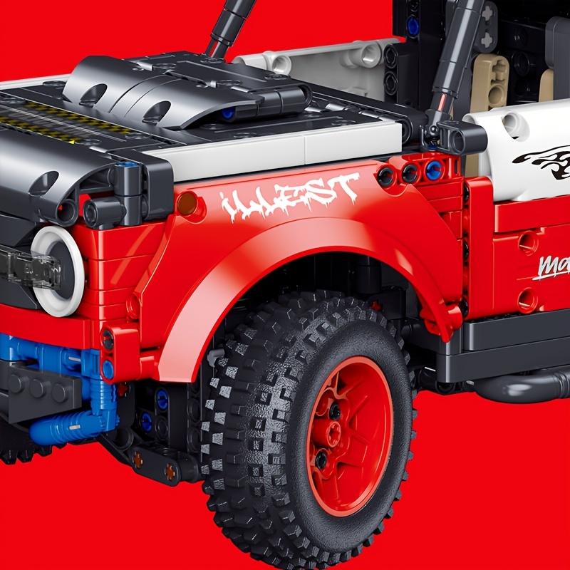 1428pcs Off-Road Supercar Model Building Block Set - Red & Blue with Black Accents, ABS Plastic, Stackable Interlocking Bricks, Speed & Durability Features, Ideal for Birthday & Christmas Gifts