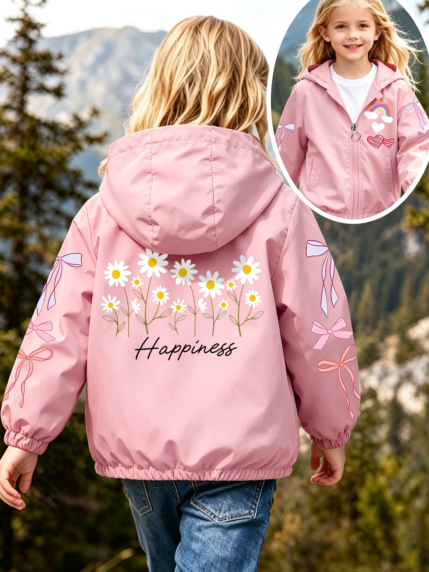 Girls' Hooded Windbreaker Jacket for Outdoor Running Training