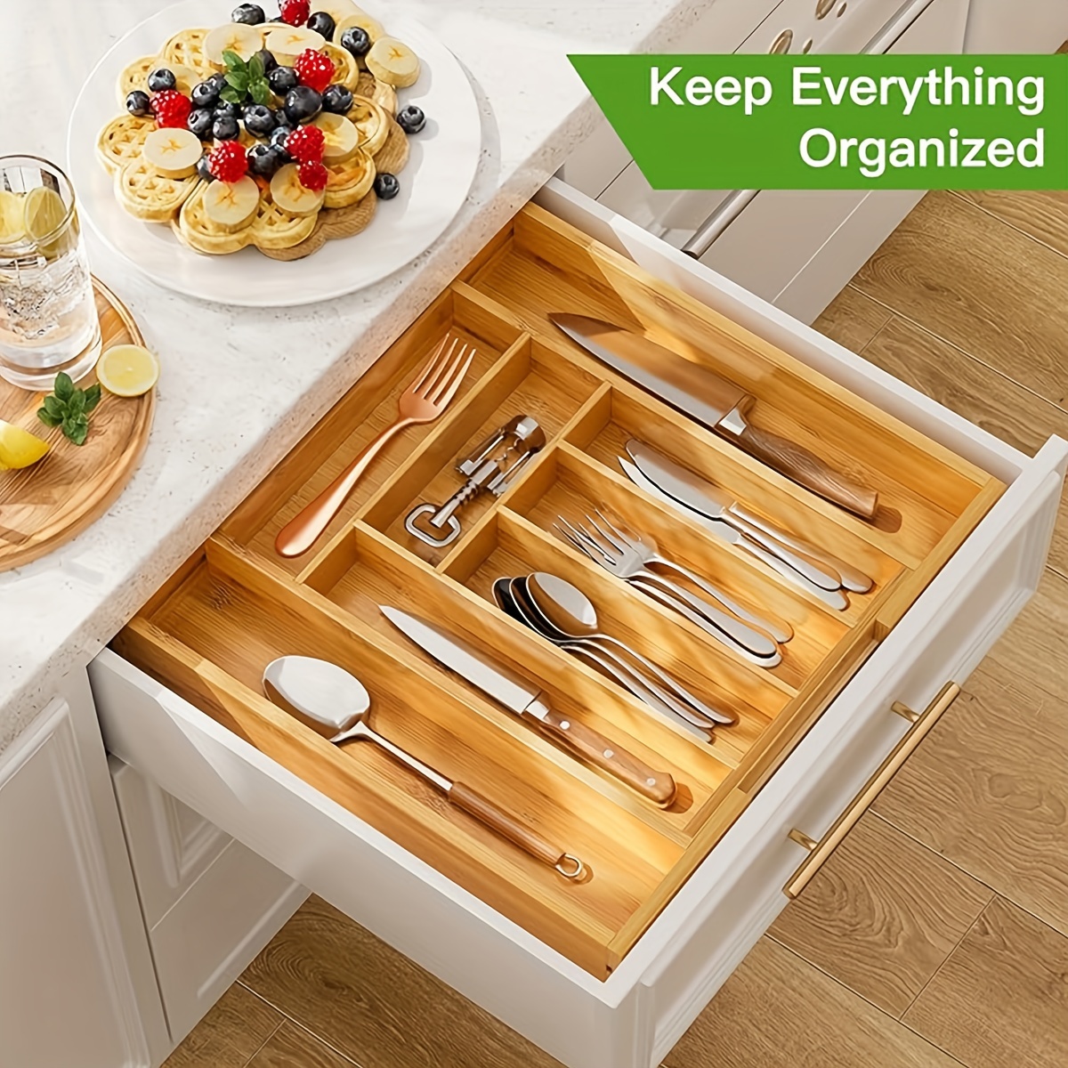 premium bamboo kitchen drawer organizer expandable cutlery utensil storage tray with drawers wall mounted multi functional desk and tableware holder details 0