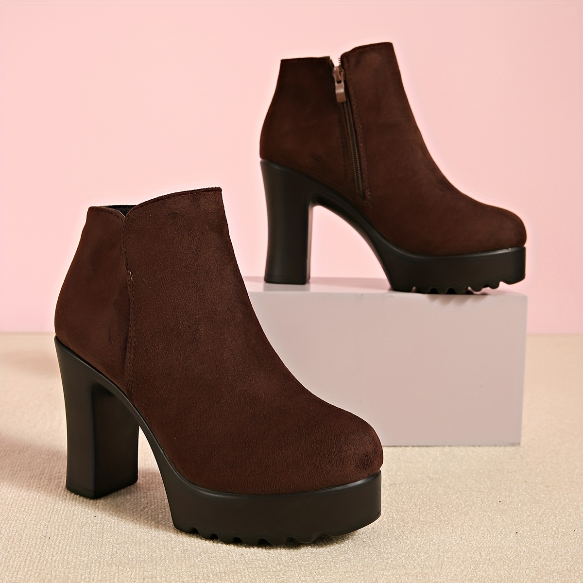 TEMU Brown Ankle Boots With High Heels Retro Colors, Comfortable Design, And , Making Them A For Fashion And Practicality In Autumn And Winter. The