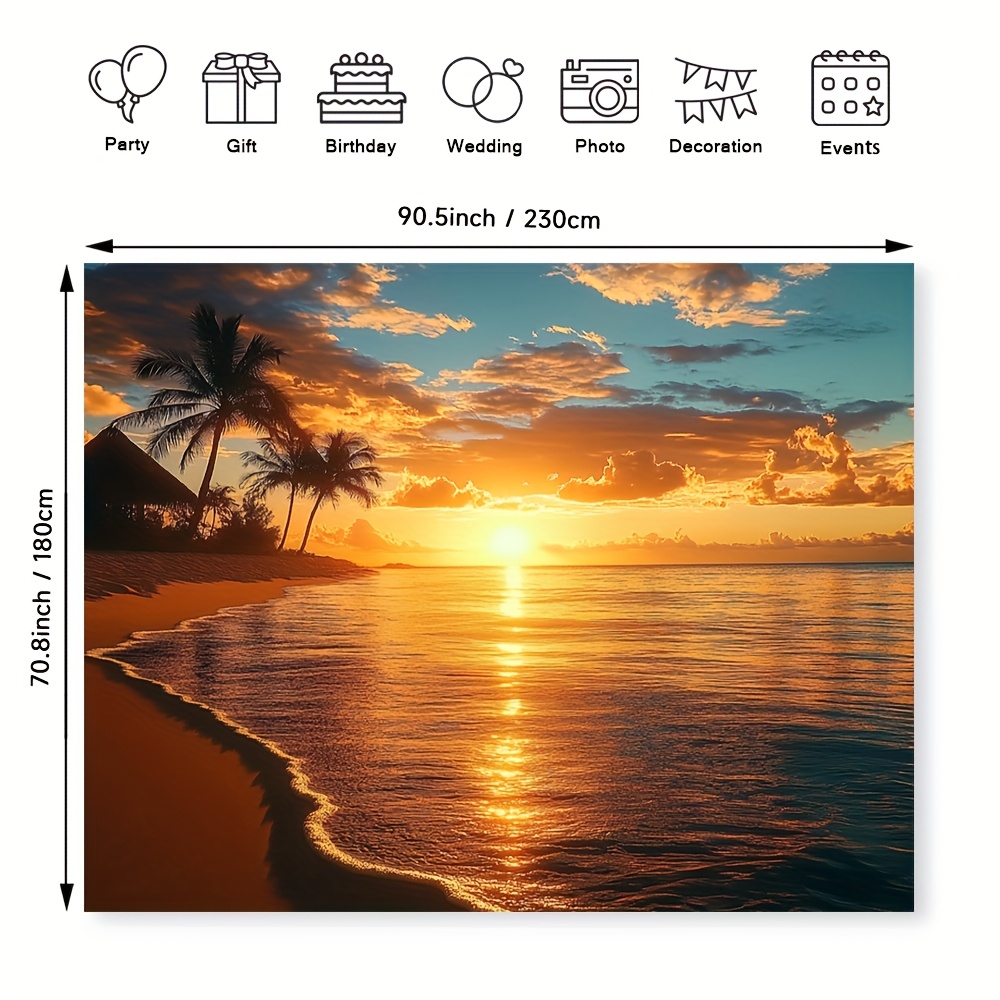 TEMU 1pc Tropical Beach Sunset Wall Mural - Polyester, No Electricity Needed, Vibrant Palm Tree & Ocean Scene, Room Decor & Holiday Aesthetic