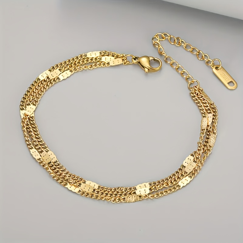 Elegant Ladies' Casual Fashion Versatile Vacation Triple Layered Chain Ankle Bracelet