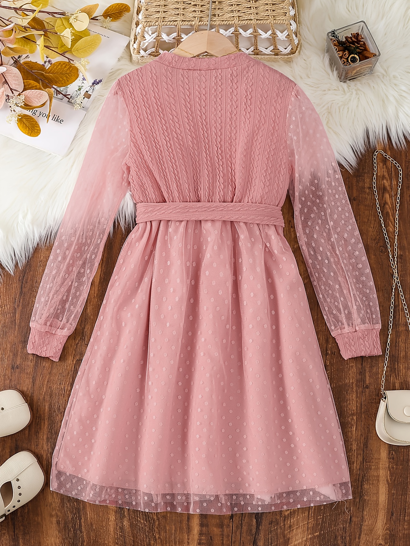 Girl's Mesh-paneled Long-sleeve Dress Made of Soft and Comfortable  Polyester Fabric * Spring/autumn Casual Wear, Birthday Parties, and Daily  Outfits