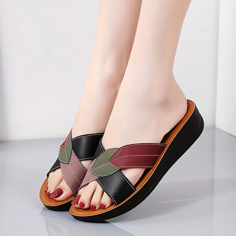 Chanclas Planas Con Tiras Cruzadas Para Mujer, Zapatos Antideslizantes Resistentes Al Desgaste Con Punta Abierta En Bloque De Color, Chanclas Casuales Para Interiores Y Exteriores detalles 8