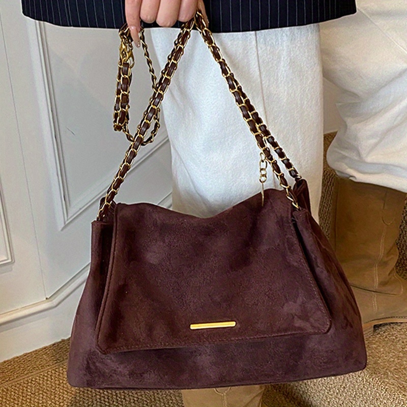 TEMU Suede New Women's Shoulder Bag, Soft Plush Texture Comfortable Handbag, Autumn/ Crossbody Bag For Daily , Travel, Shopping, School, Laptop Bag,