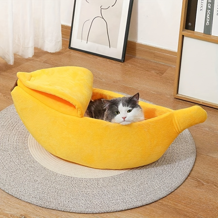 

Art Deco Banana-shaped Cat House With Peelable Cover | Pp Cotton Pet Condo For Indoor Cats And Small Dogs | Cozy Kitten Cave Bed - 1pc