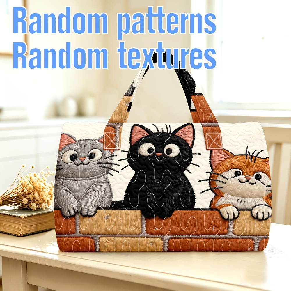 TEMU 1pc Cute And Warm Kitten Brick Wall Pattern Quilted Handbag For Pet Lovers, Perfect Companion For Weekend , Shopping, Beach, And Daily ,