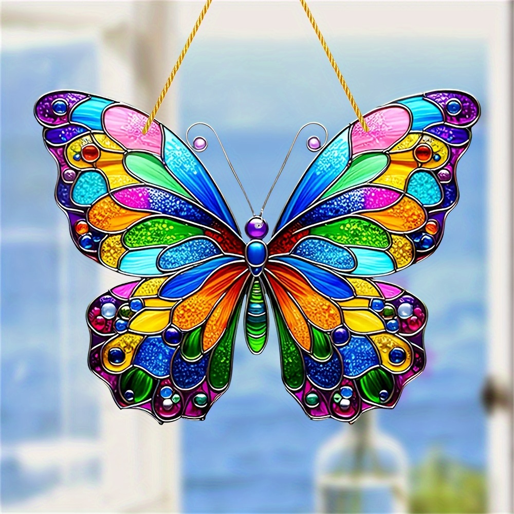 

Art Deco Acrylic Butterfly Suncatcher Colorful Window Hanging, Decorative Animal Plaque For Multipurpose Use, Wall Hanging Home Room Decor, Housewarming Gift, Wreath Centerpiece - 8"x6