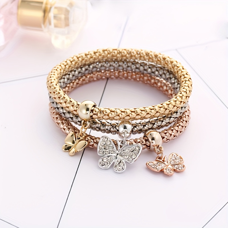 Rhinestone Butterfly Bracelet Set, 3 Chains