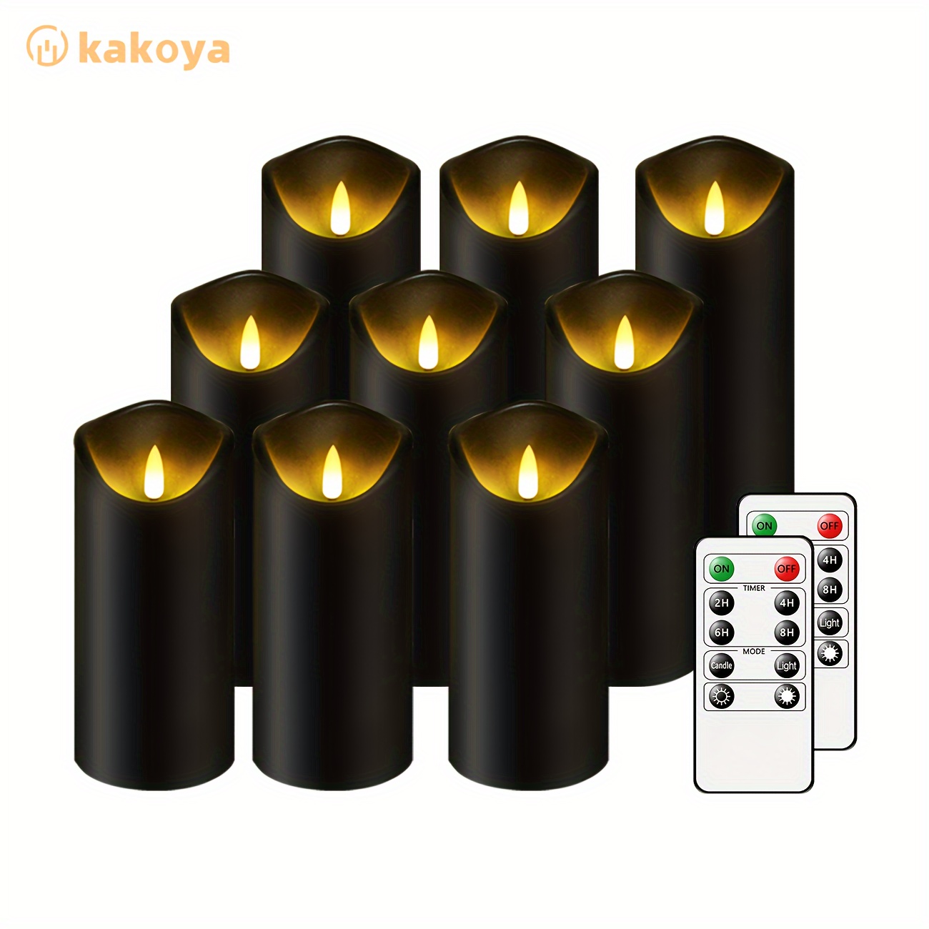 

9-pack Kakoya Flameless Led Pillar Candles, Battery-operated Acrylic Candles With Remote And Timer, Flickering Non-flame Candles, 2.3 X 4-5-6 Inch Set, Black Plastic, For Home Decor, Weddings, Parties