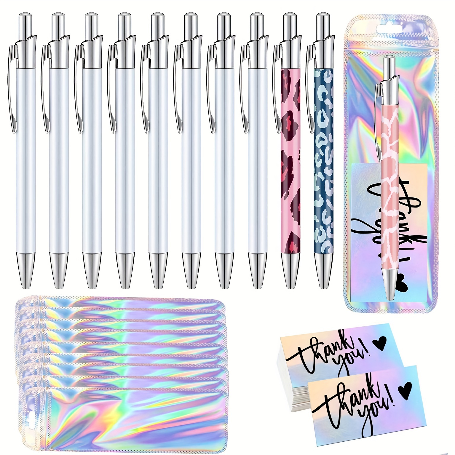 

Lot de 30 stylos à bille vierges en aluminium pour sublimation - Instruments d'écriture à transfert thermique DIY avec pochette refermable et cartes de remerciement, fournitures de bureau, non chargés