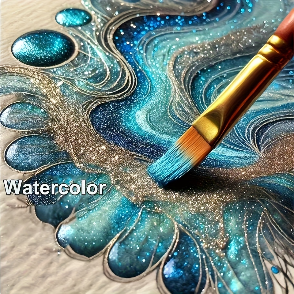24-Color Mini Pearlescent Watercolor Pigment Set with Brush in Transparent Box for Painting, Nail Art, and Clay Coloring