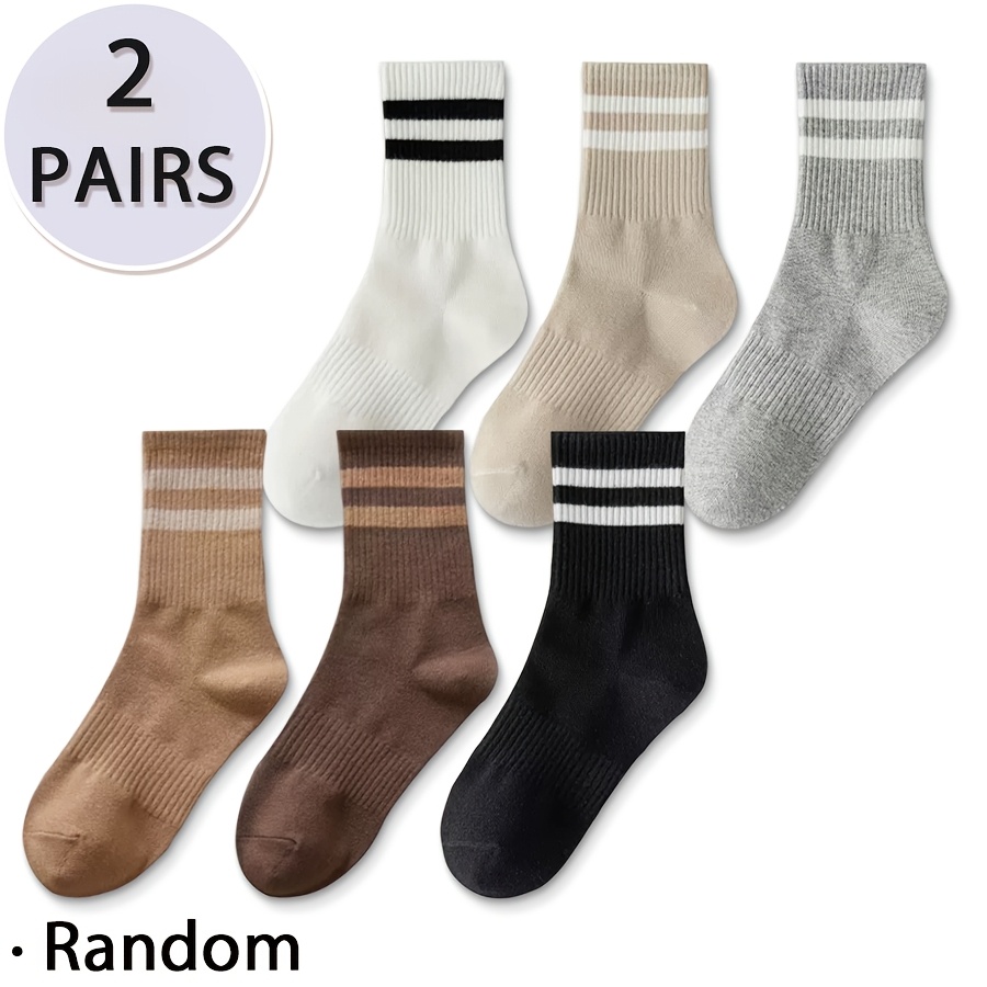TEMU Lot de 2 paires de chaussettes à rayures pour femme, style coréen, simples et , polyvalentes, -odeur, absorbant la transpiration et respirantes,