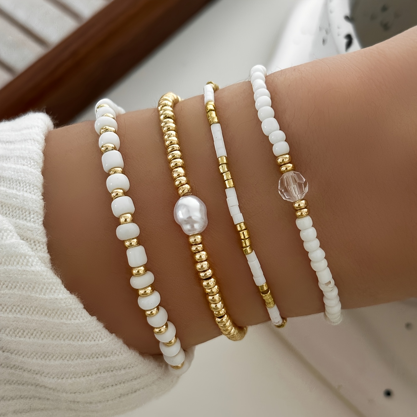 4pcs bohemian style   rice bead   bracelet set all match casual positioning bead handmade rope set