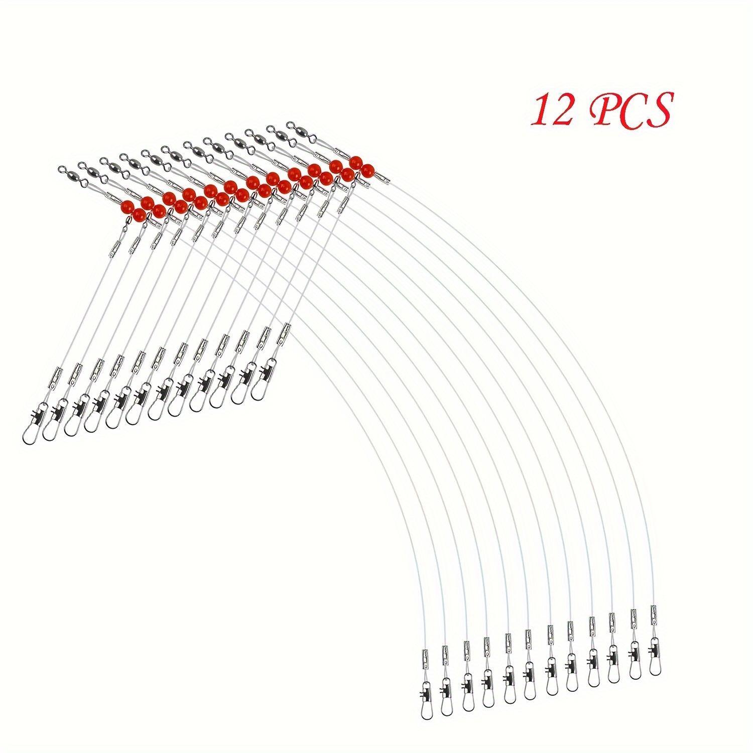 

12pcs 1arm Nylon Fishing Rigs Fishing Line Rig With Swivel Snaps Red Beads For Baits Lure And Hooks Saltwater Fishing Leader Equipment Wire Bottom Rig White