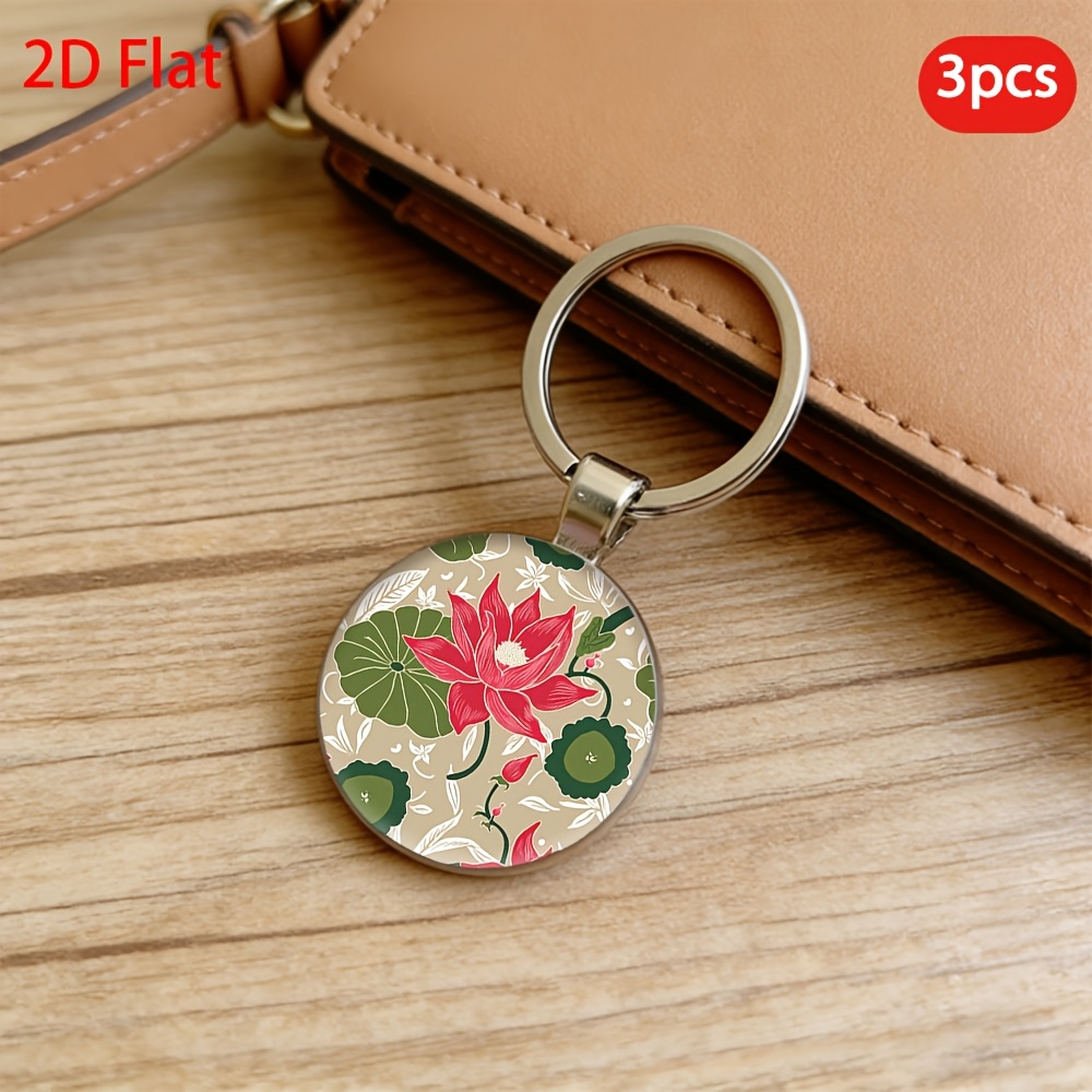 Couple Gift Keychain Set with Lotus Pattern, 3pcs