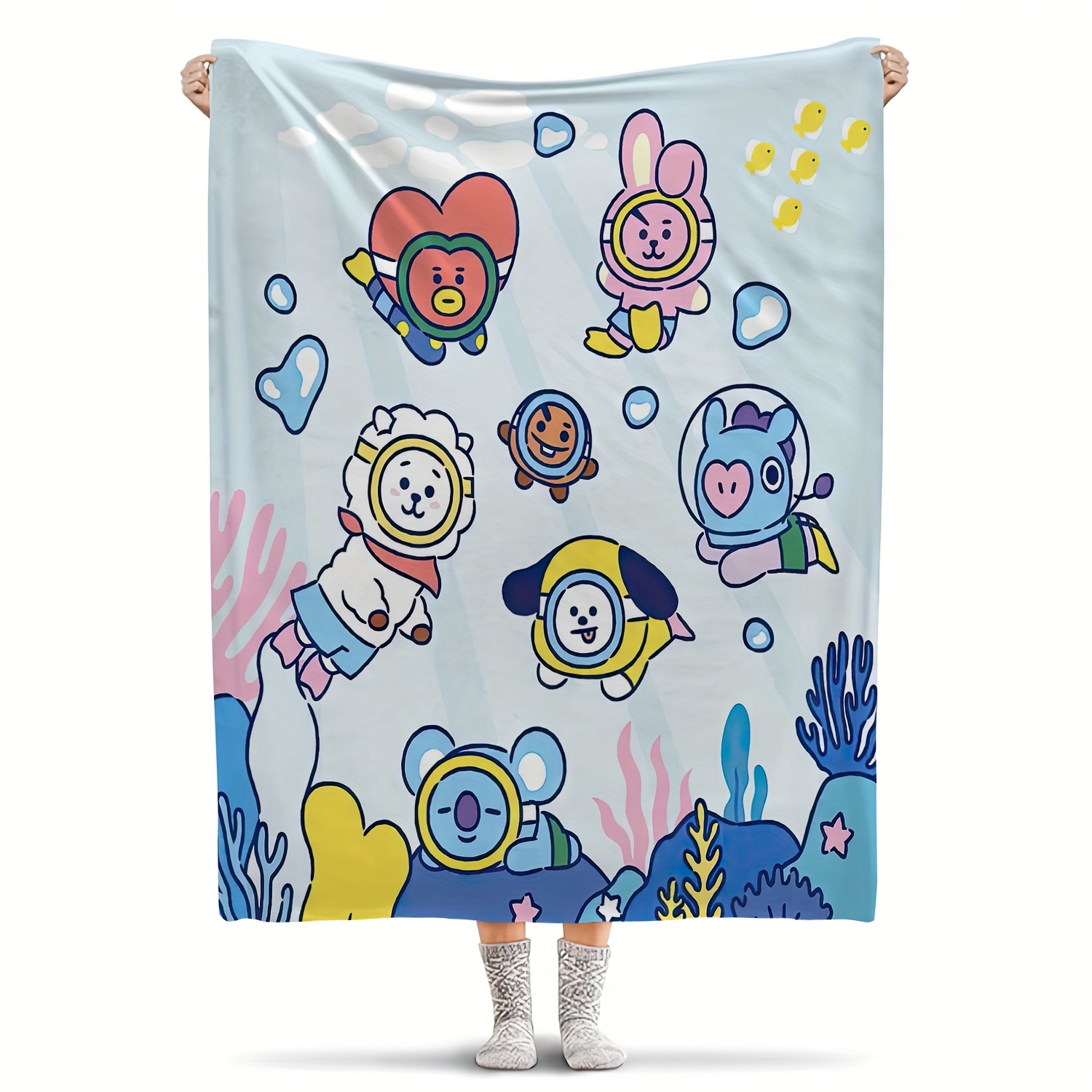 

K-pop Support Flannel Blanket - Charming Style, Machine Washable, All-season Reversible Throw For Bedding & Sofa, Digital Print Polyester Fabric, 250-300g - 1pc