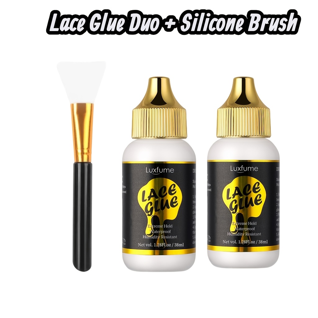 TEMU 2pcs Luxfume Colle à Dentelle avec Pinceau Adhésif Imperméable pour Perruques