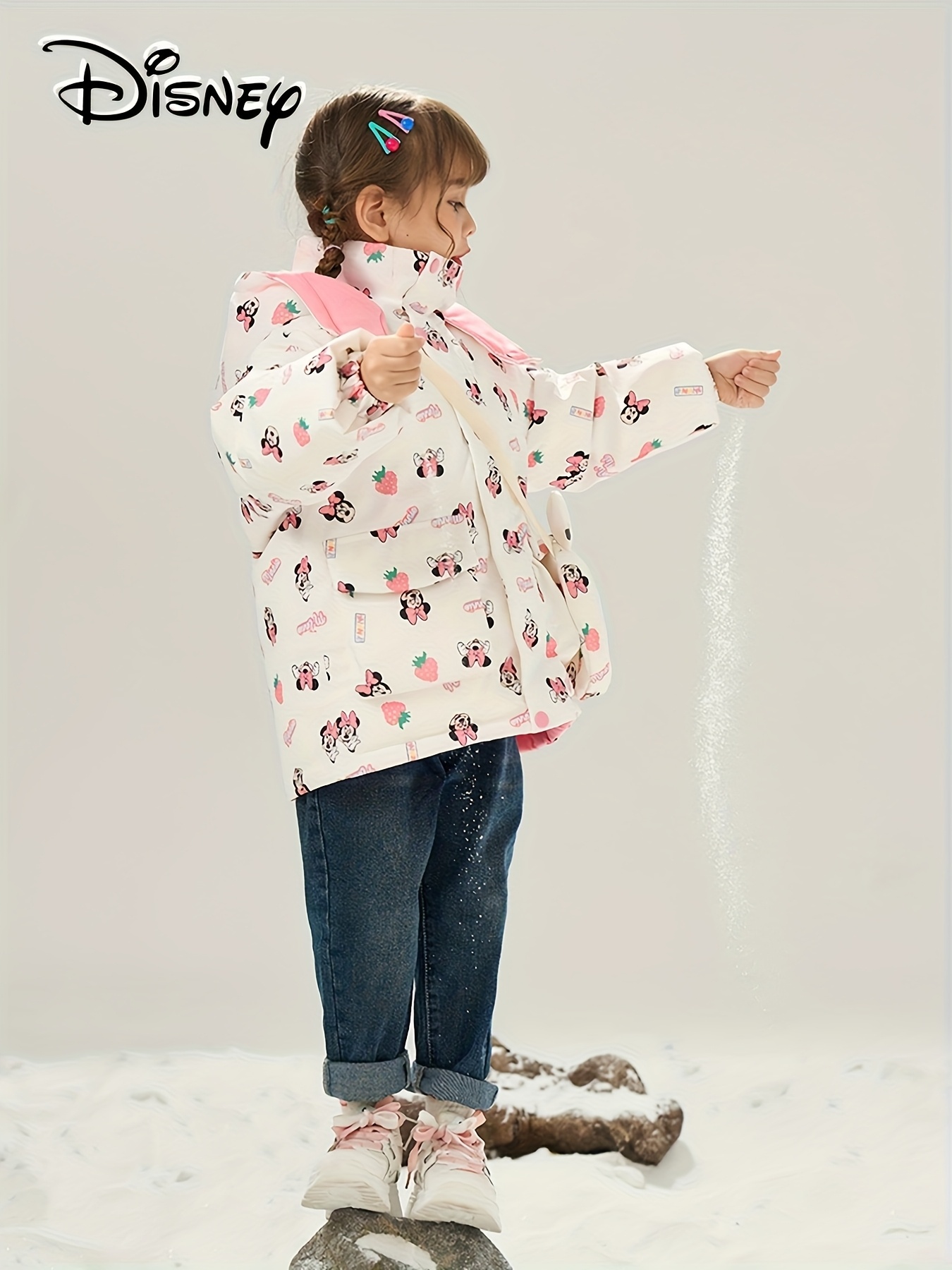 Girls' Double-Sided Down Jacket Reversible Hooded Winter Coat with  Iconic Logo, Thick Warm Puffer Jacket for (Pink/White) Hand Washable, Ic