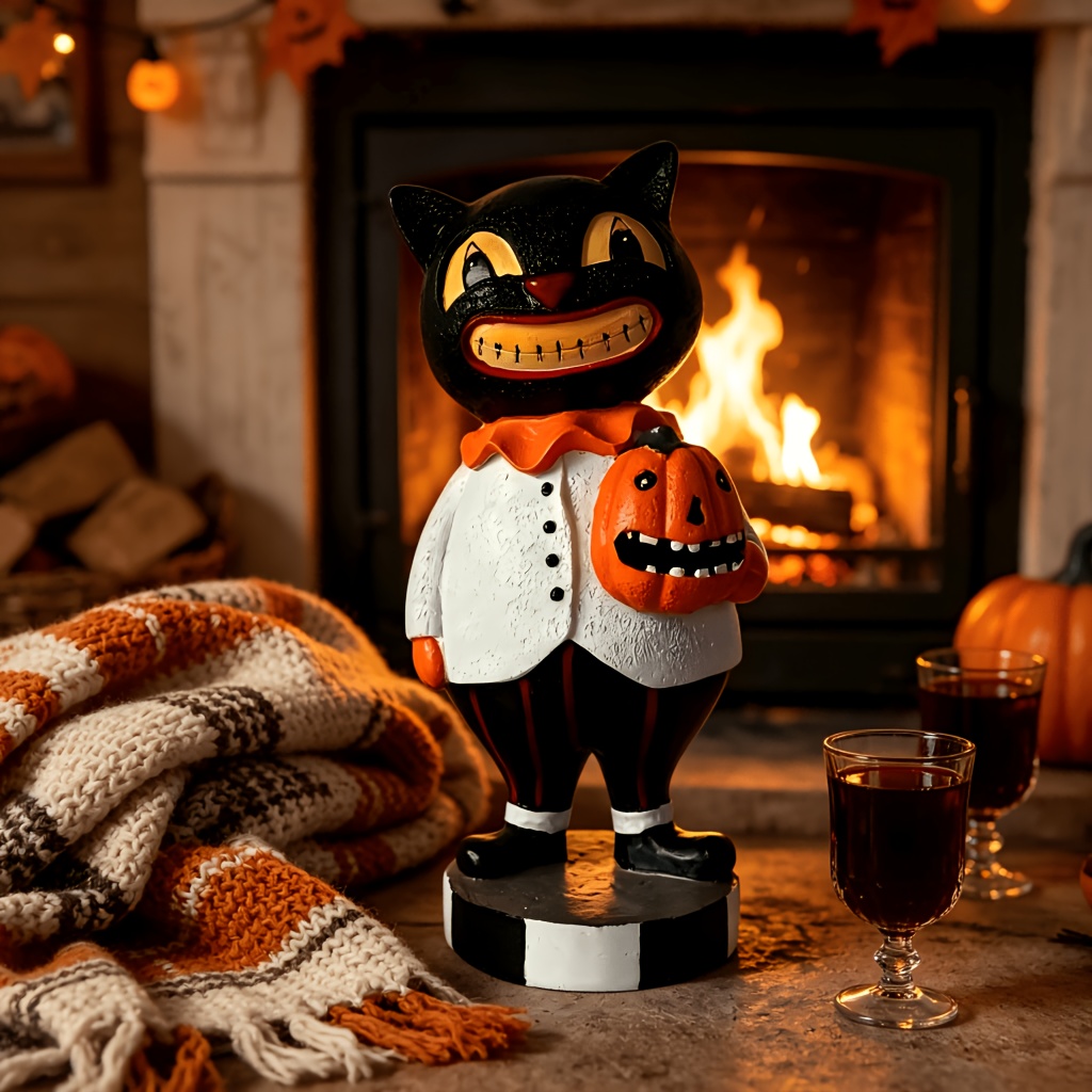 TEMU 8-inch Halloween Pumpkin/trick-or-treat Clown Black Cat Figurine Is Suitable For Christmas, Halloween, And Autumn Home Decoration. A Collectible