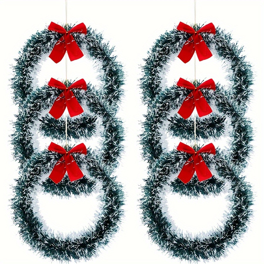 

6pcs Christmas Wreaths With Red Bows - Classic Decor For Front Door, Wall & Kitchen - No Power Needed, Featherless Home & , Christmas Wreaths For Front Door