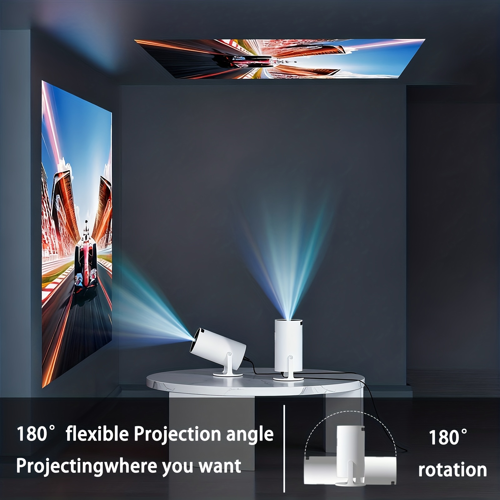 Smart Mini Projector with Android 11, Native 720P And 4K Support, WiFi 6 And BT5.0, Automatic Keystone Correction, Portable Projector for Home Theater, Outdoor Movies And Games