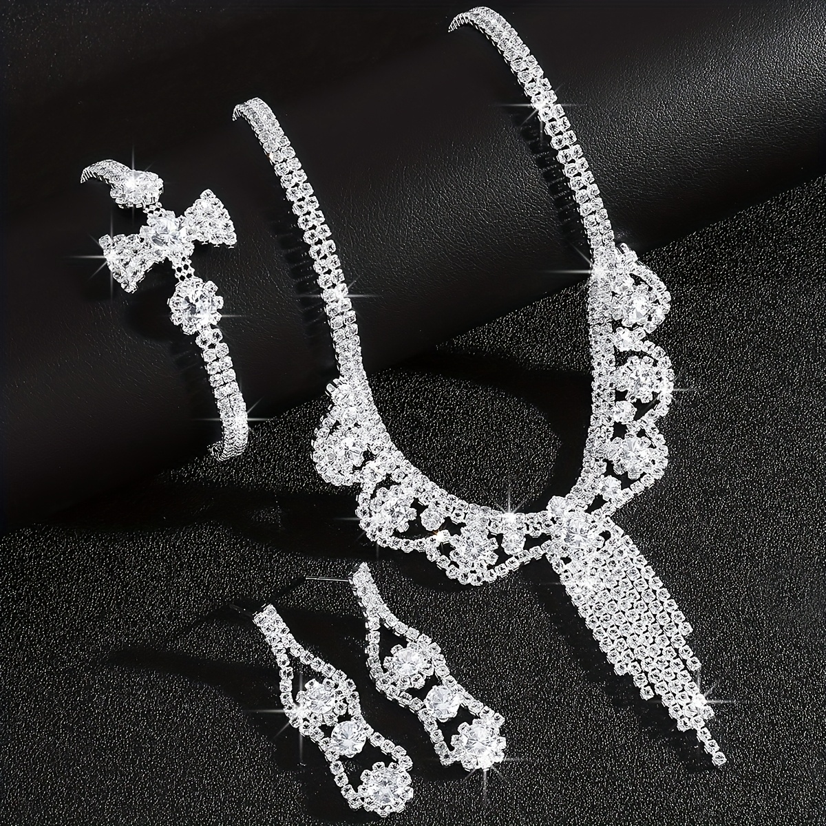 Bride Wedding Flower Tassel Necklace Bracelet Earrings Set
