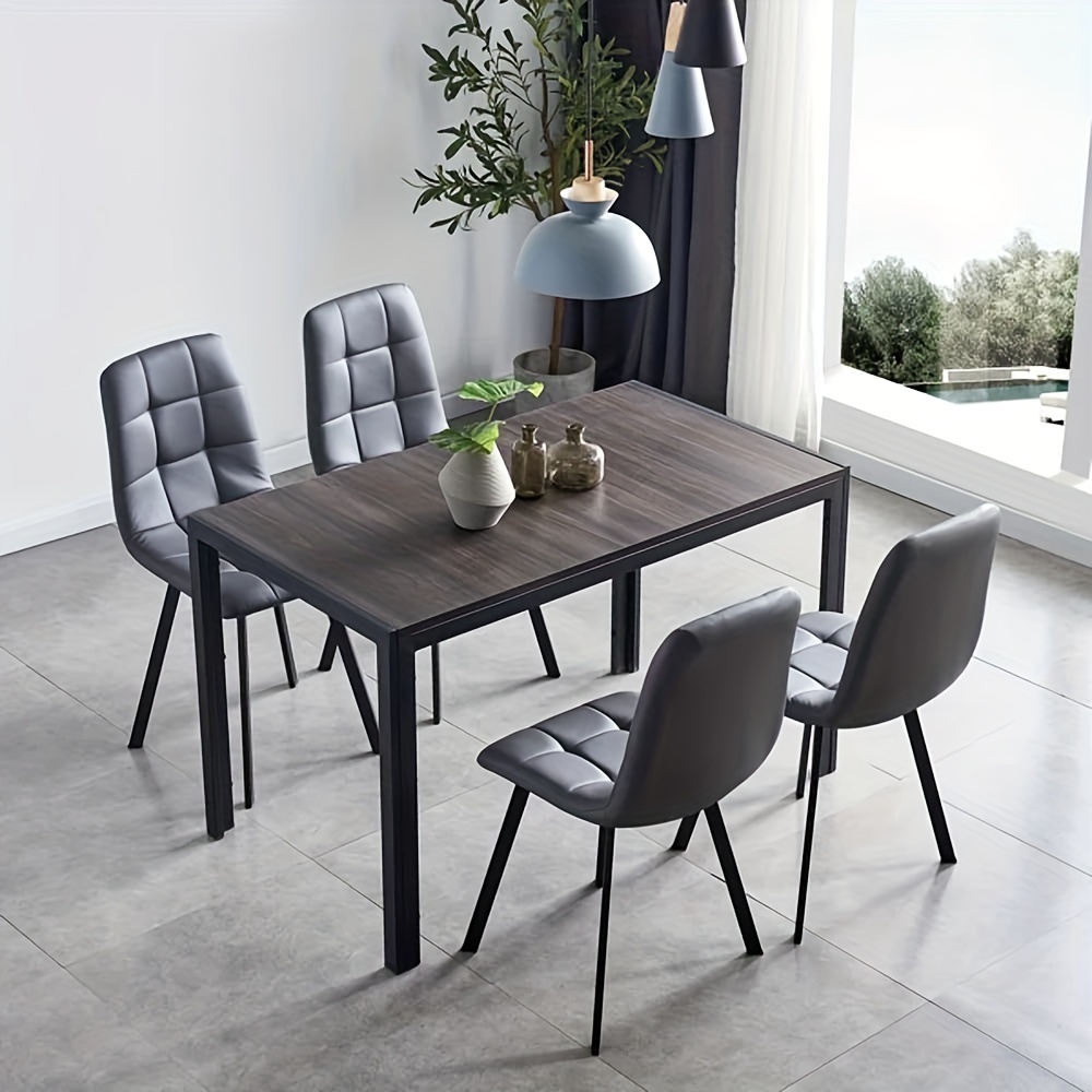 

Modern 5-piece Kitchen Dining Table Set With Sturdy Metal Frames And Faux Leather Chairs For 4 - Grey