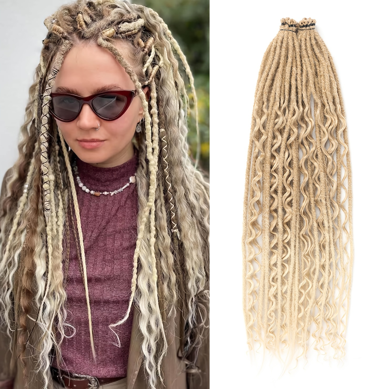 

2 In 1 Single Ended Dreadlock Extensions, 24 Inch 20 Pcs Mixed Synthetic Hippie Dreads Extensions Set Dreads With Curly Dreadlocks For Women