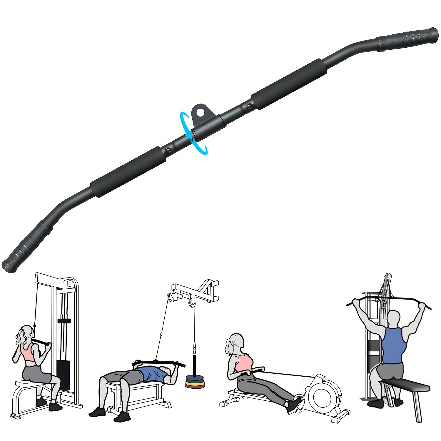 TEMU Rotating Lat Pull Down Bar 39.4'' For Home Gym Lat Pulldown Attachments For Pulley System Gym Cable Machine Lat Pull Down Machine, Lat Bar