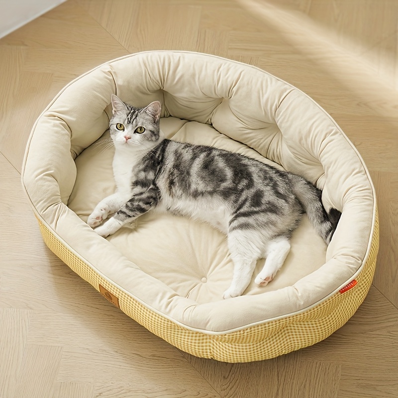 round grid dog bed durable polyester pet bed with plush polypropylene fill easy   washable   cozy sleeping pad for small medium large dogs mixed colors dog bed pet furniture     Product details 6
