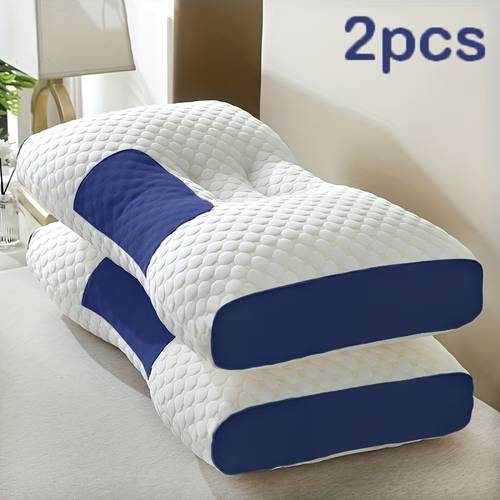item picture 2pcs ergonomic low profile bed pillows contoured design fits neck curve suitable for side and back sleepers breathable bedding pillows ideal gift option