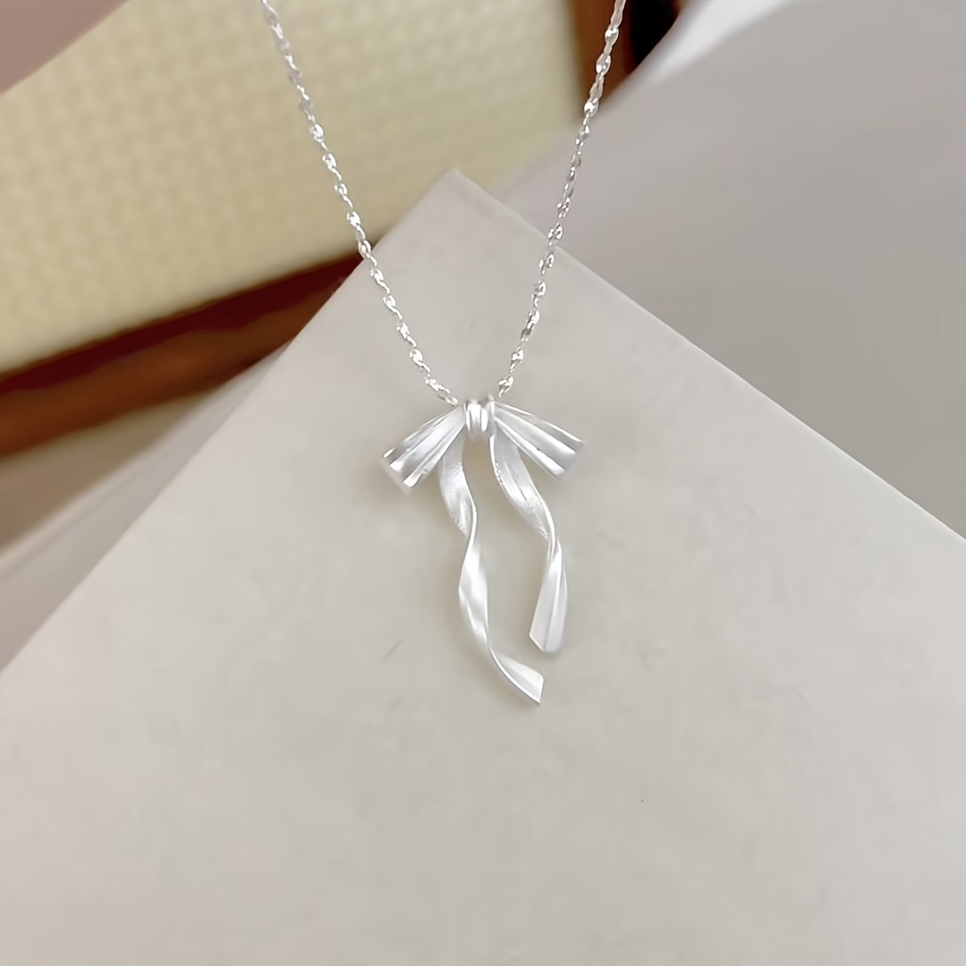 1pc fairy   ribbon bow necklace girls delicate   daily date clavicle chain