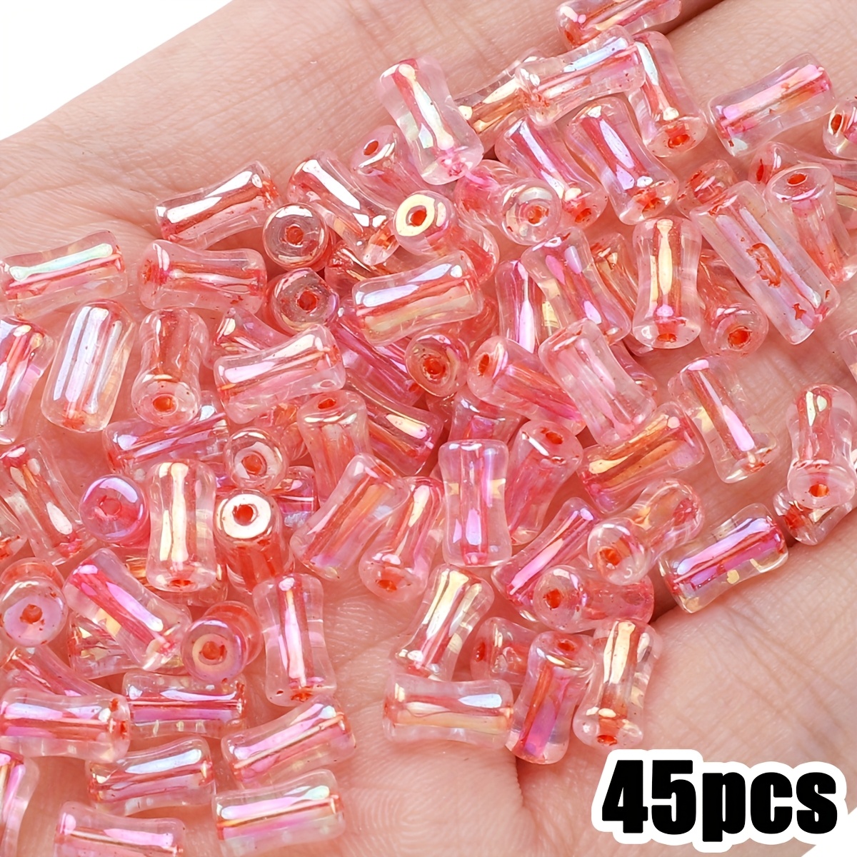 45/90pcs Colorful Glass Iridescent Bamboo Beads for Jewelry Making