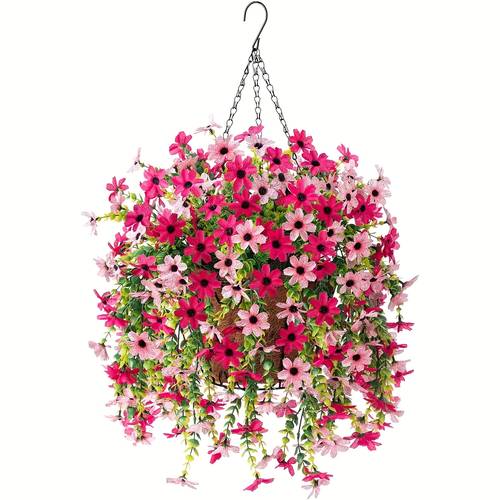 2pcs vibrant artificial hanging daisy flowers uv resistant plastic flower baskets ideal for home garden wedding decor or farmhouse style outdoor decorations