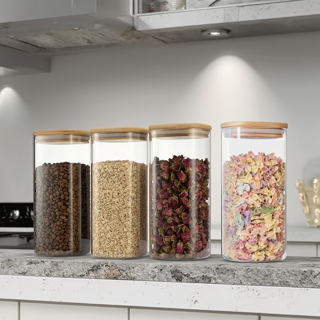 2/4 Pack Large Square Glass Jars with Bamboo Lids Heavy-Duty Borosilicate  Glass Pantry Storage Containers, Dishwasher Airtight Lids, Spices, Dry  - Main Image
