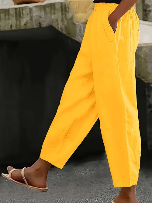 plus size plus size elastic waist pockets solid trousers casual all match trousers with pockets womens plus size