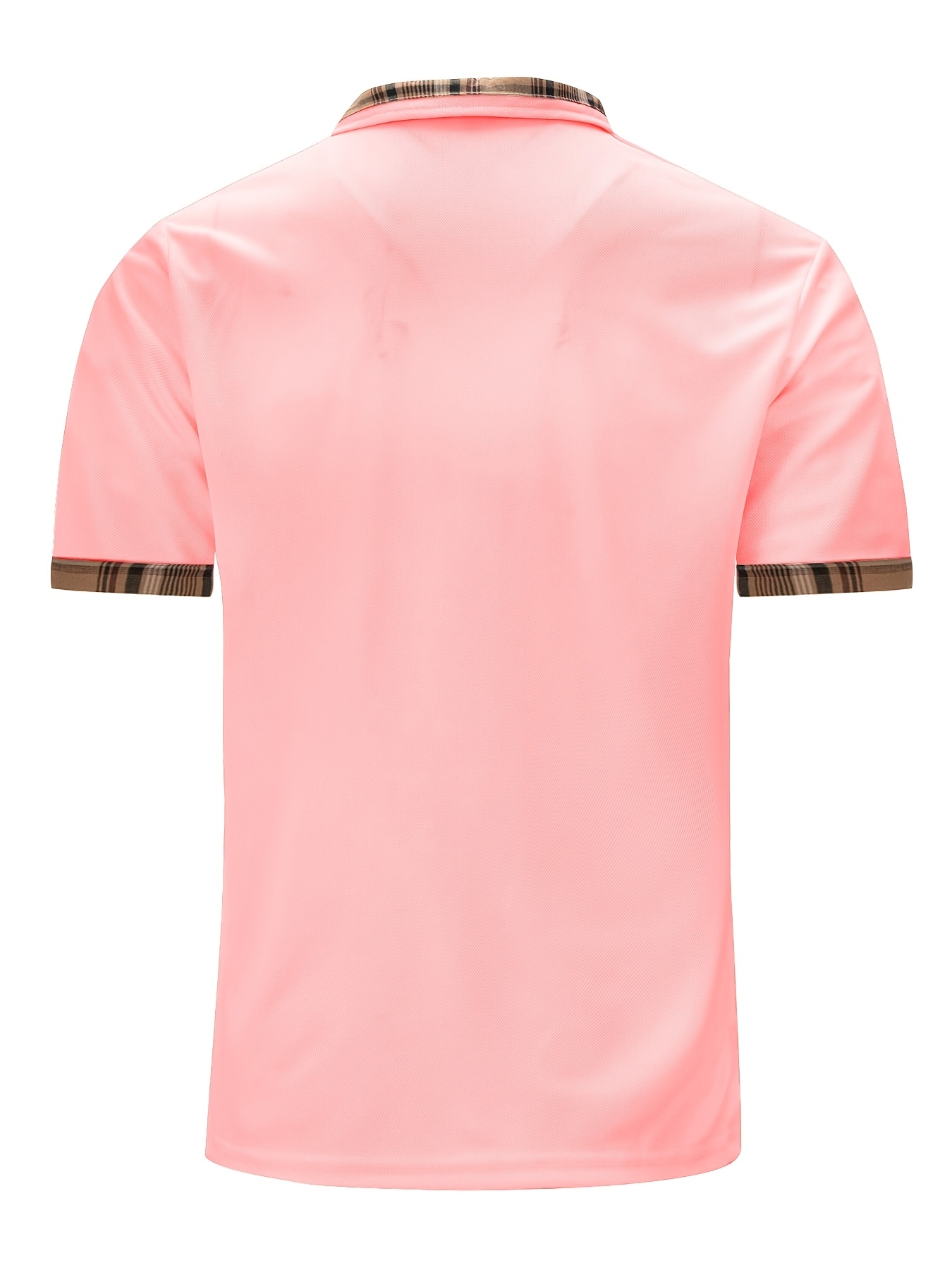 1pc Chemise Polo En Polyester Décontractée D'été Pour Hommes Avec Détail de Poche À Carreaux, Manches Courtes, Tissu Tricoté, Légèrement Extensible, Coupe Régulière, Col À Revers, Boutonnière - Sans Ceinture