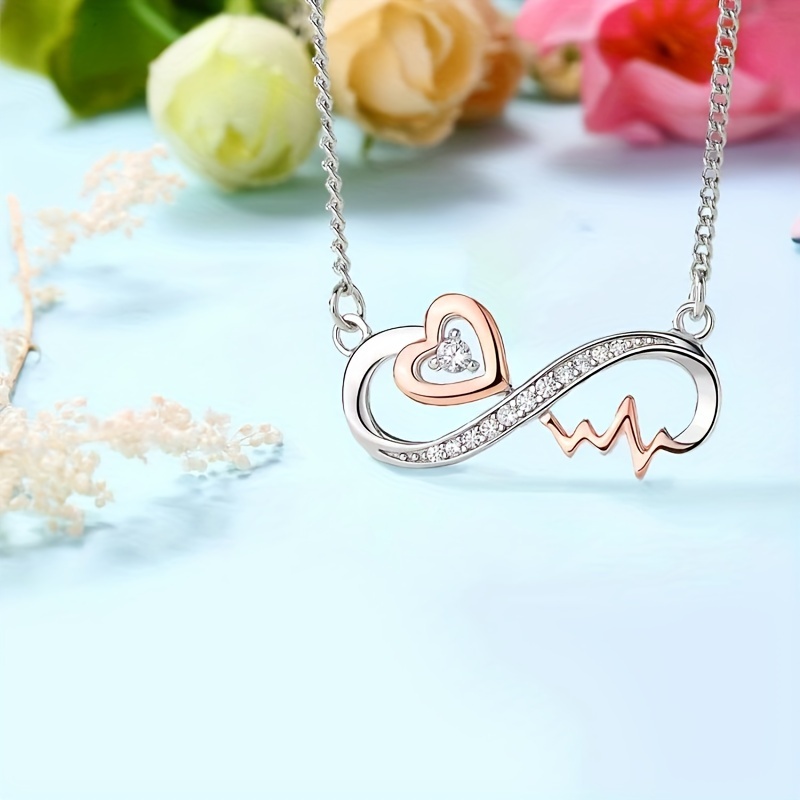 Women's Vintage Boho Infinity Heartbeat Necklace, Silver Plated