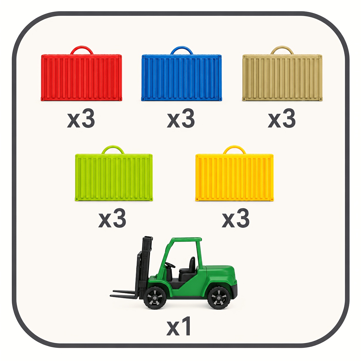 TEMU Mini Ensemble de Camions Conteneurs Jouets pour Enfants, 15 Conteneurs de Marchandises Colorés avec Chariot Élévateur, Cadeaux de Fête,