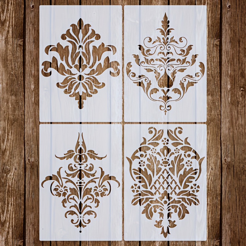 TEMU 4pcs Creative Brocade Stencil Set, New Painting Stencils For Diy Projects On Textiles, Crafts, Clothing, Bags, Furniture, Picture Frames, Walls,