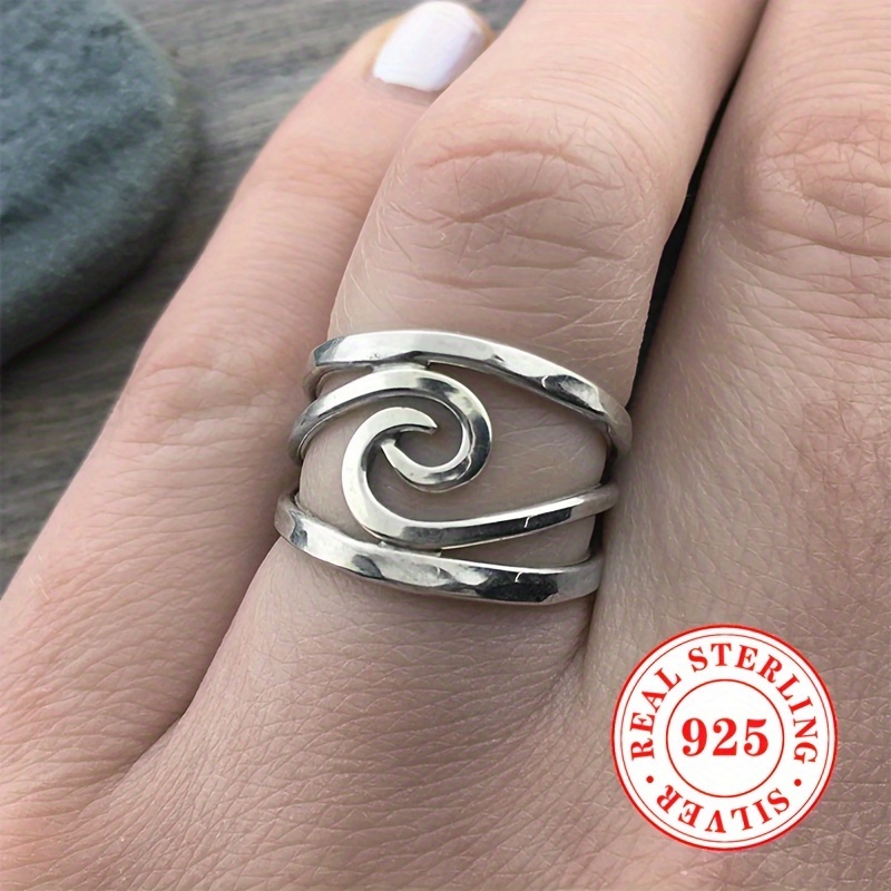 

925 Sterling Silver Wide Band Ring With Intricate Swirl Design - Perfect For Everyday Wear And Holiday Parties