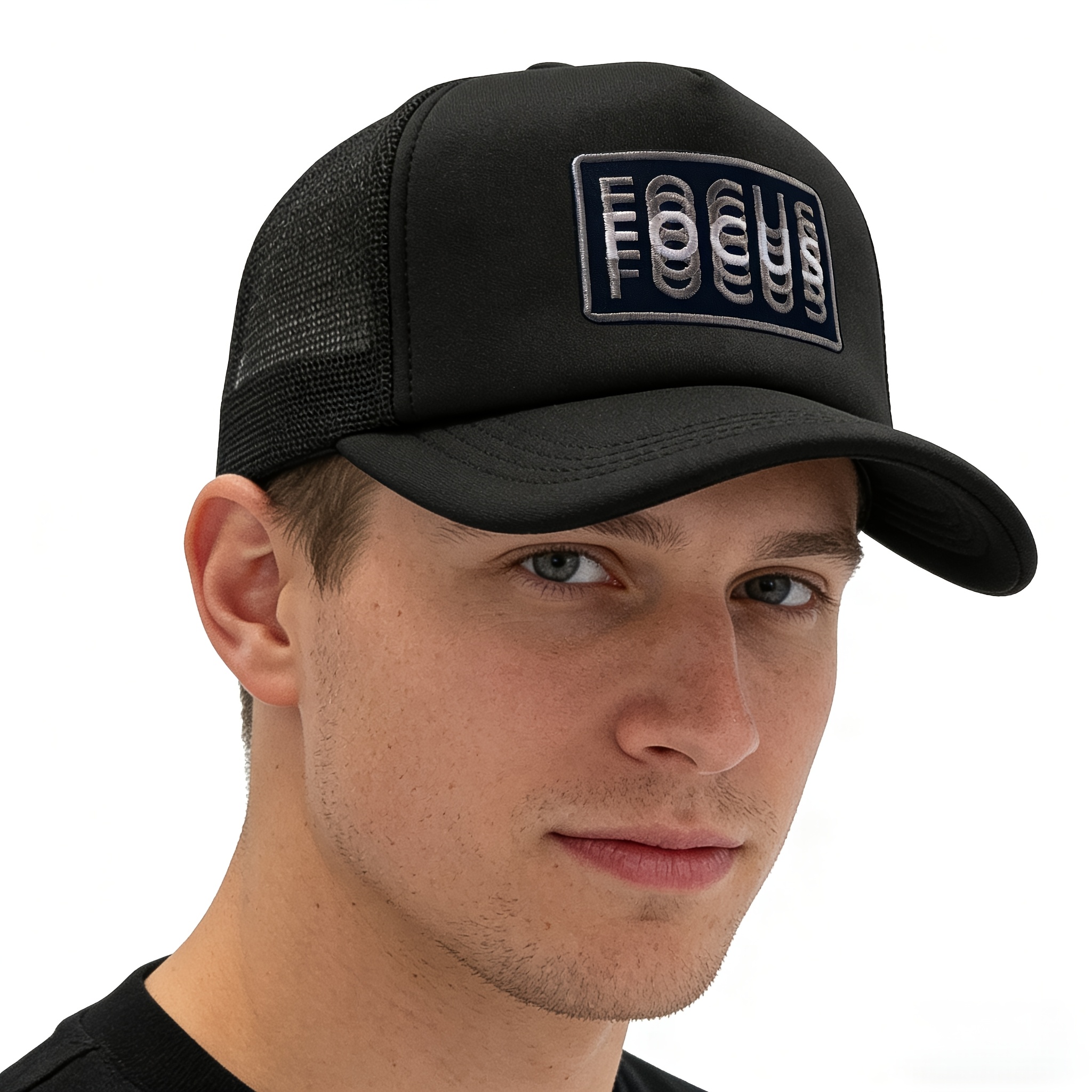 "FOCUS" Stacked 3D Effect Embroidered Patch Trucker Hat
