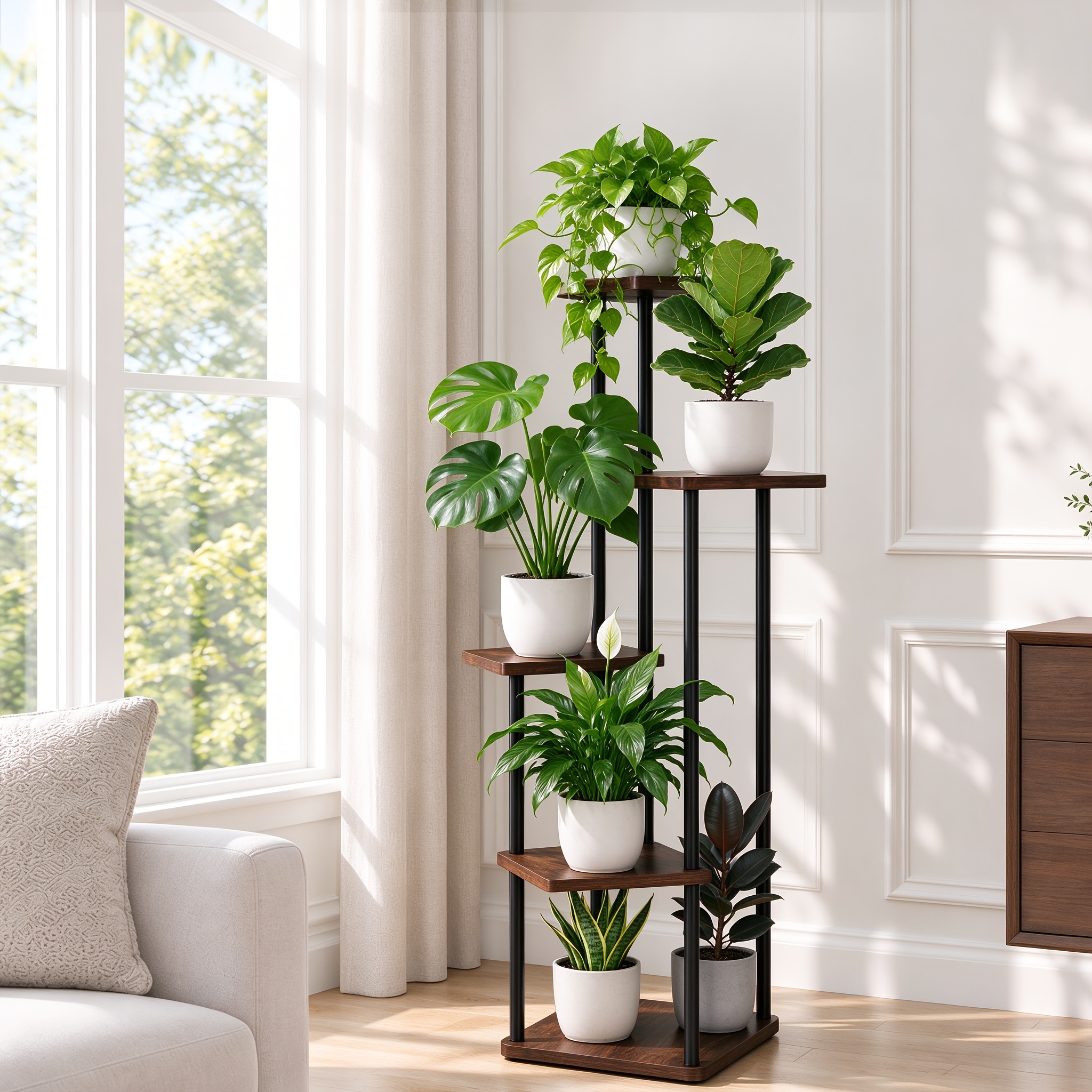 TEMU Support de Plantes Bamworld Étagère à Plantes d'Intérieur Étagère à Plantes d'Extérieur en Bois pour Plusieurs Plantes 5 Niveaux Porte-Plantes