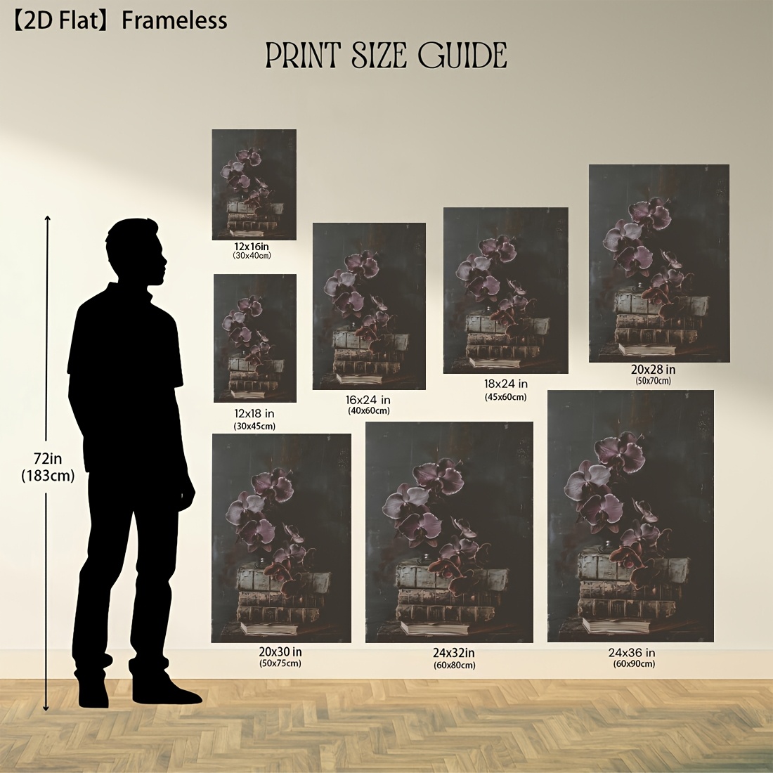 2d 플랫, 2d 플랫, 1개, 프레임리스, 다양한 사이즈, 다크 오르키드 포스터, 고딕 플로럴 벽 장식, 우울한 책 프린트, 보라색 플로럴 장식, 재미있는 캔버스 벽 예술, 가정 침실 주방 거실 욕실