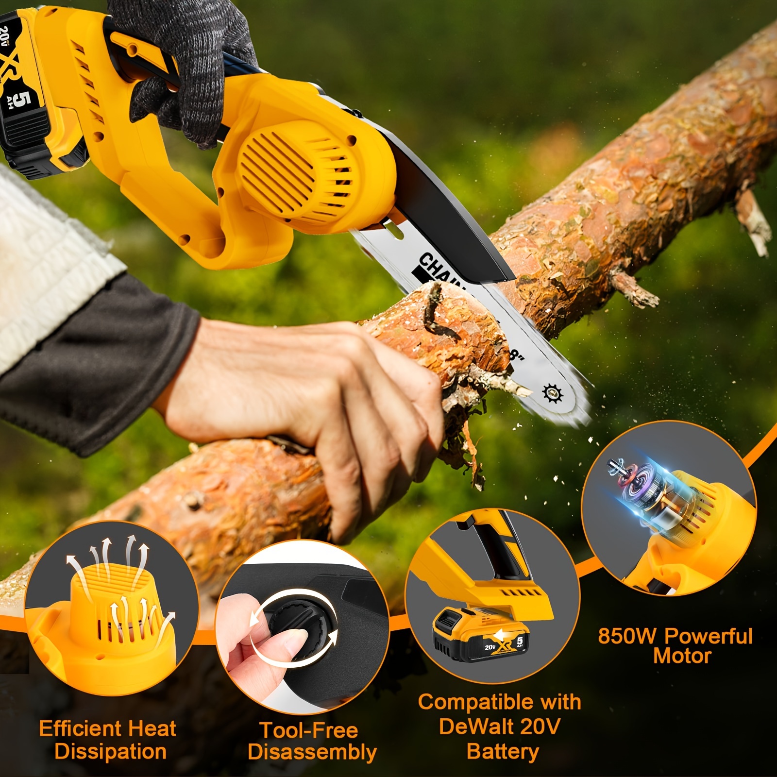 Cordless Mini Chainsaw 8 Inch For Dewalt 20v Powered (no Battery