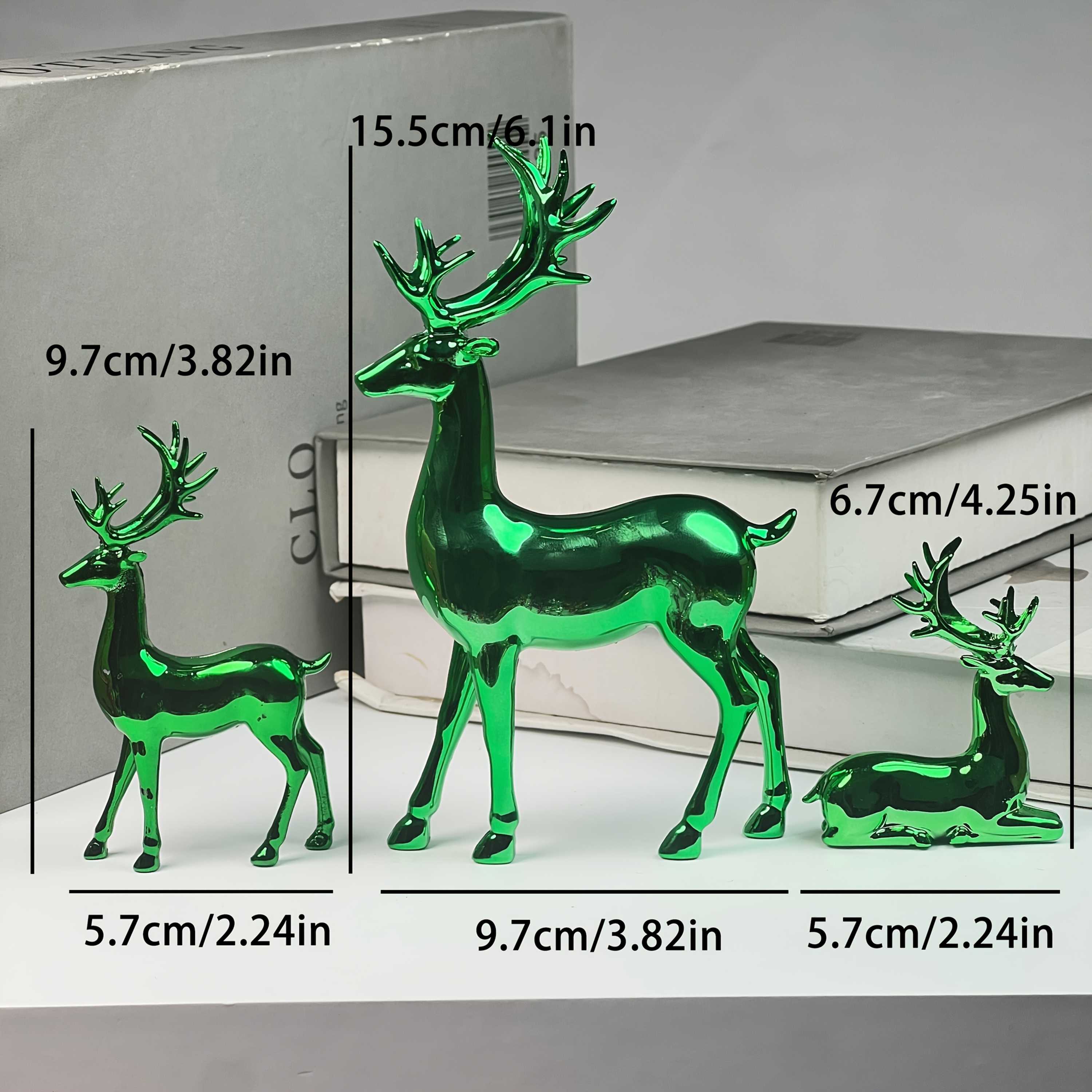 TEMU Light Luxury High-end Retro Emerald Reindeer Three-piece Sculpture Decoration Set | Living Room Entrance Staggered Combination Housewarming Gift