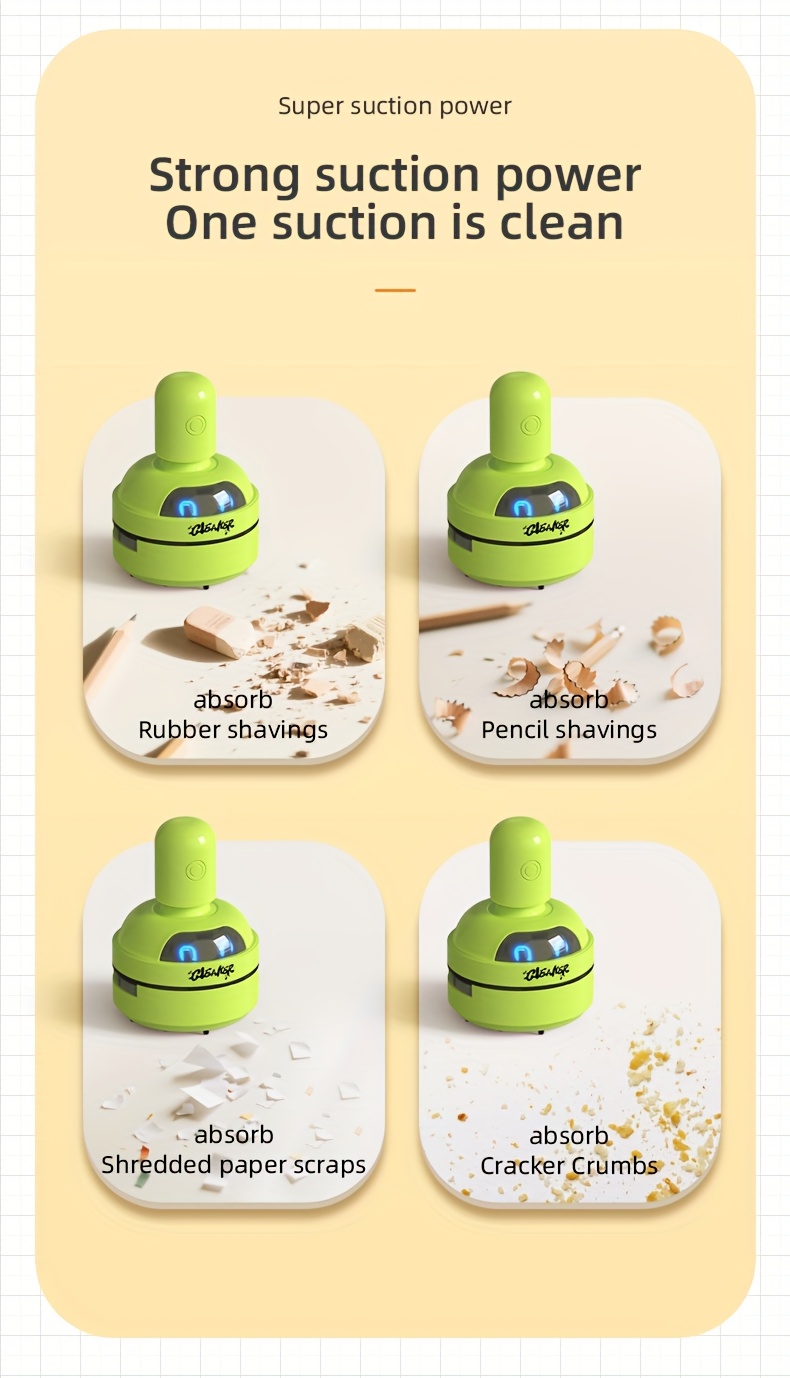 electric mini vacuum cleaner with usb charging rechargeable battery compact desktop cleaner for office   durable plastic no power needed     suction Product details 4