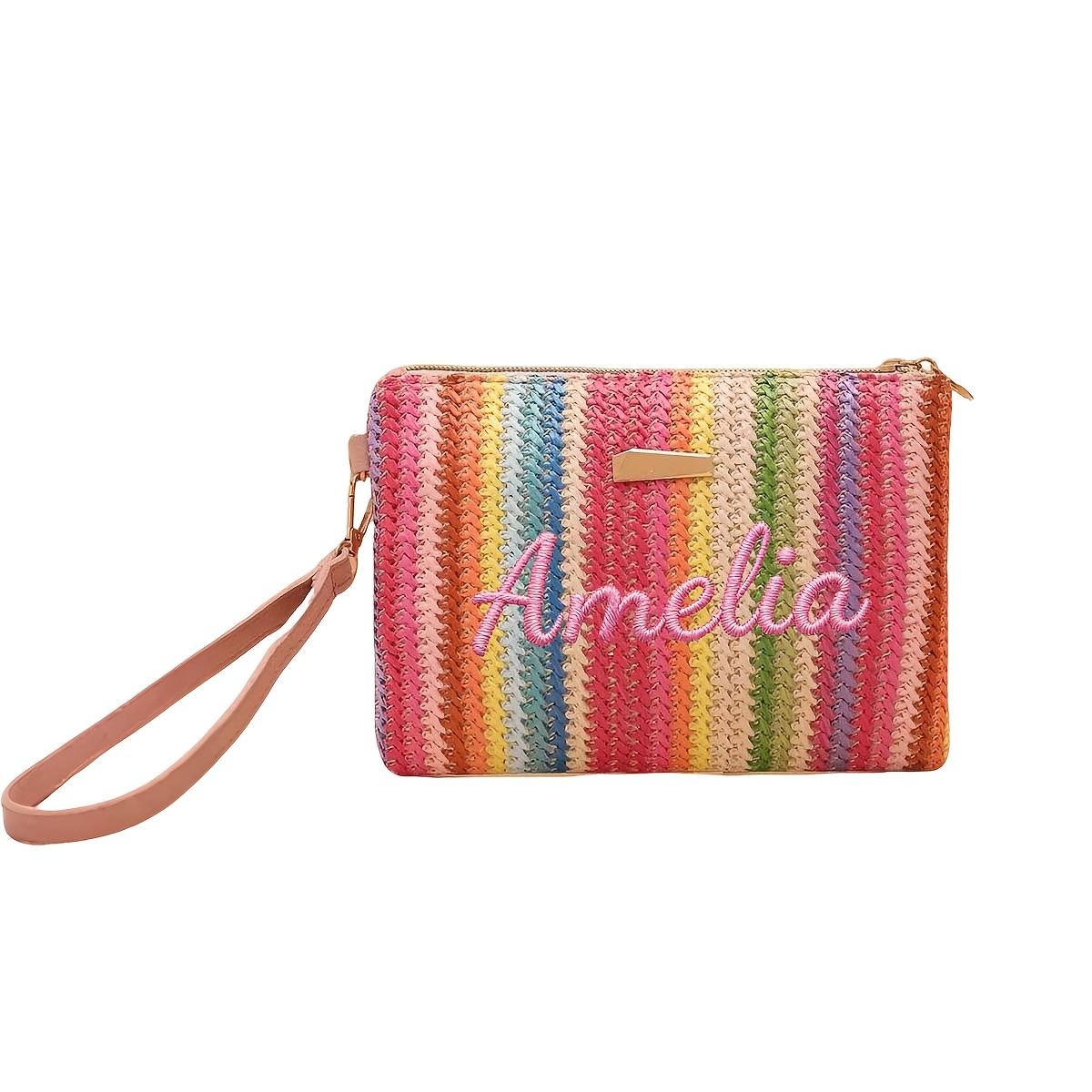 TEMU Pochette in tessuto di ricamata con personalizzato, portafoglio a righe in intrecciata a personalizzato, borsa da donna in stile boh矇mien per