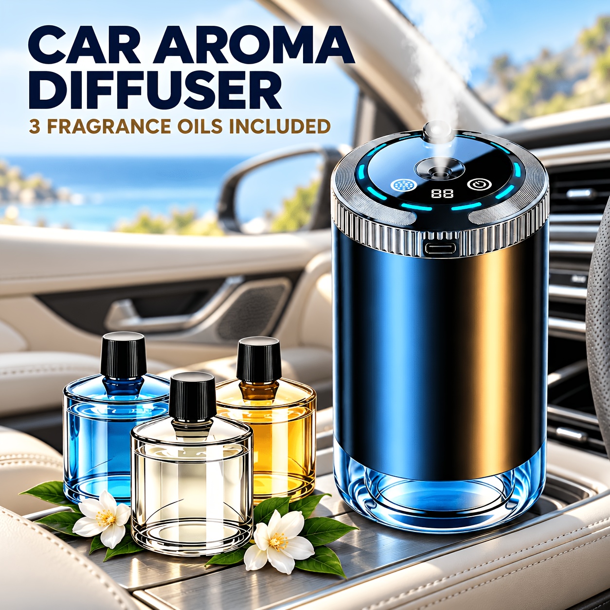 TEMU 2026 Upgraded Smart Car Diffuser Set-includes 3 Bottles Of Fragrance Oil, Colorful , Start/stop, Long-lasting Scent, Portable & ; Ideal For Car